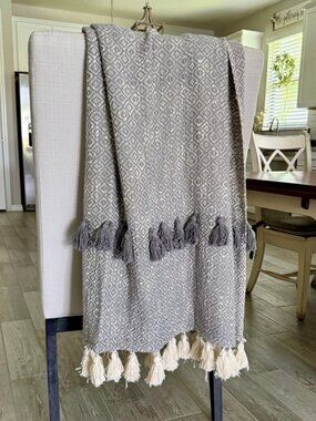 Woven Throw Blanket with Chunky Tassels